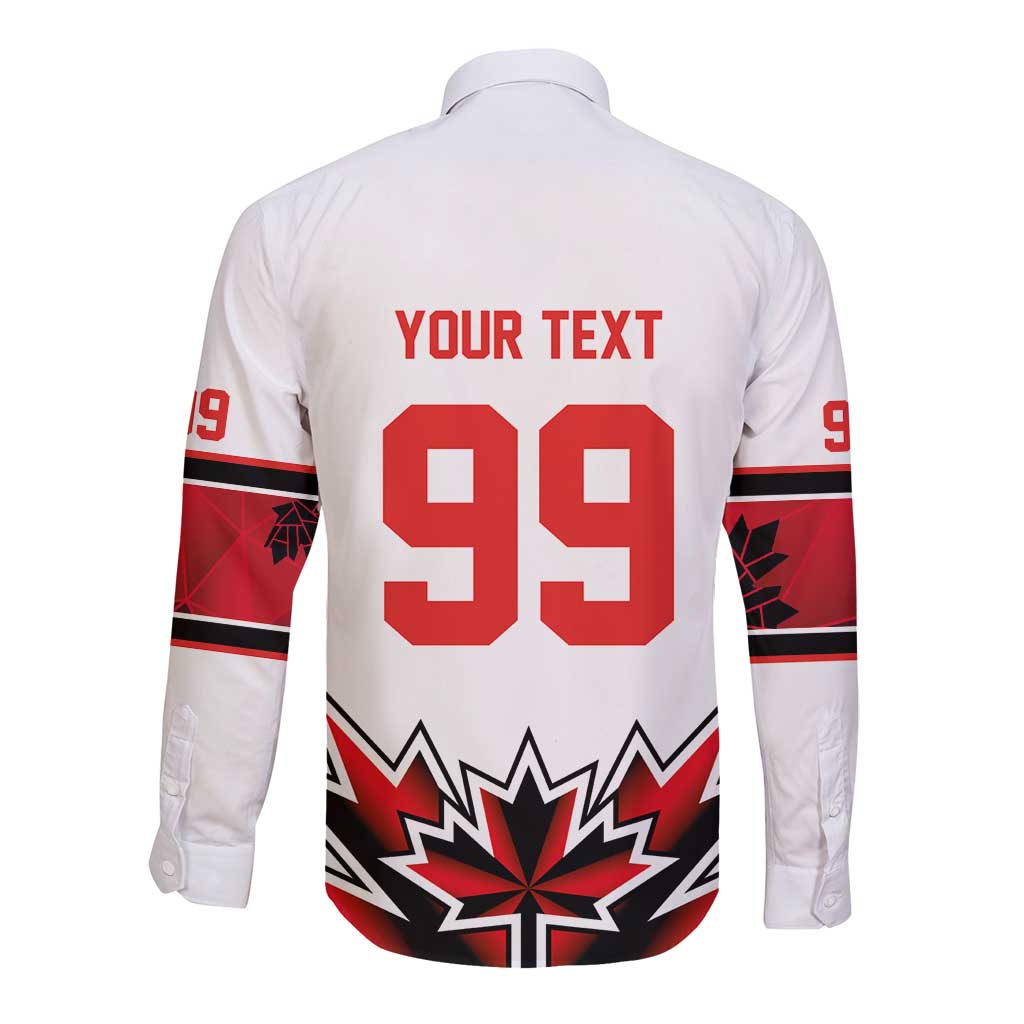 Canada Ice Hockey Custom Long Sleeve Button Shirt Maple Leaves Sporty Geometric Style