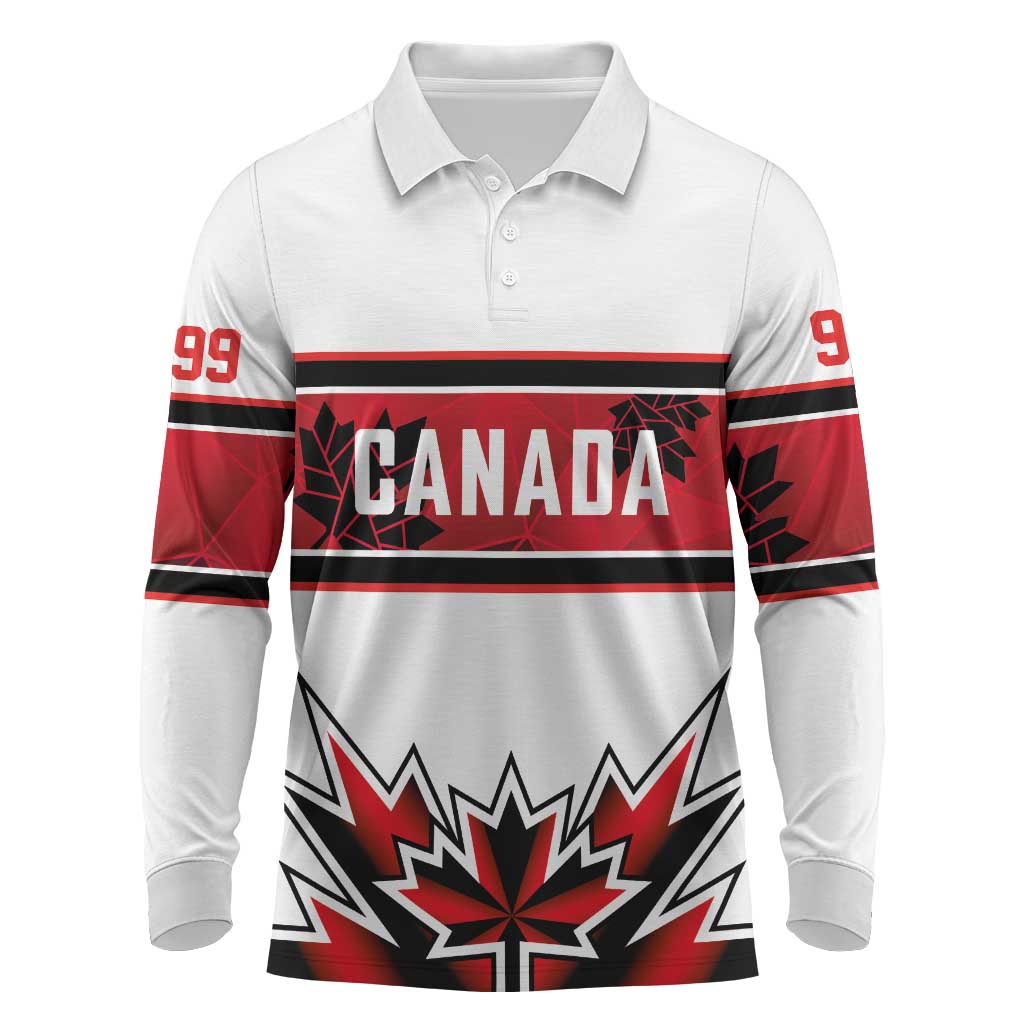 Canada Ice Hockey Custom Long Sleeve Polo Shirt Maple Leaves Sporty Geometric Style
