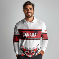 Canada Ice Hockey Custom Long Sleeve Polo Shirt Maple Leaves Sporty Geometric Style