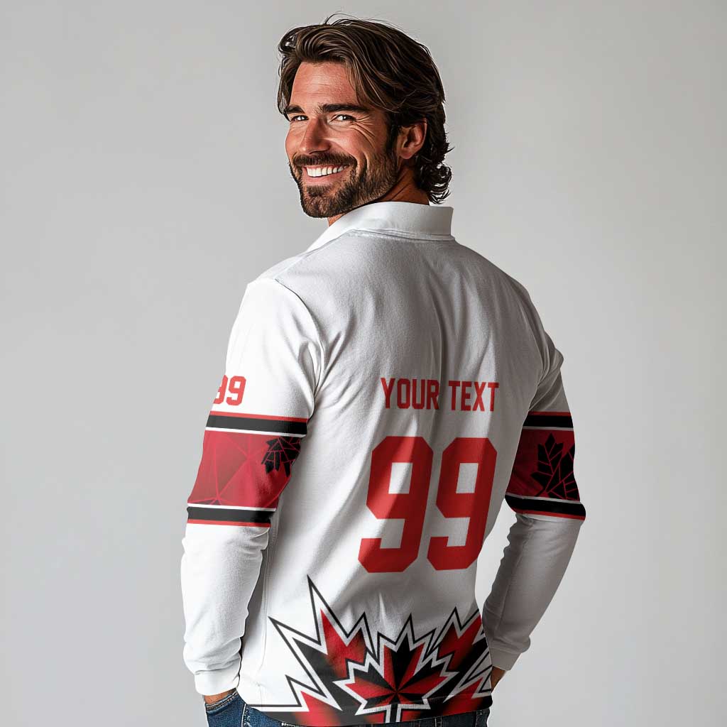Canada Ice Hockey Custom Long Sleeve Polo Shirt Maple Leaves Sporty Geometric Style