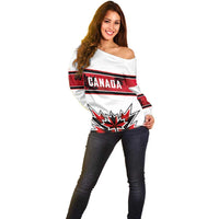 Canada Ice Hockey Custom Off Shoulder Sweater Maple Leaves Sporty Geometric Style