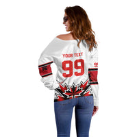 Canada Ice Hockey Custom Off Shoulder Sweater Maple Leaves Sporty Geometric Style
