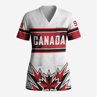 Canada Ice Hockey Custom Scrub Top Maple Leaves Sporty Geometric Style