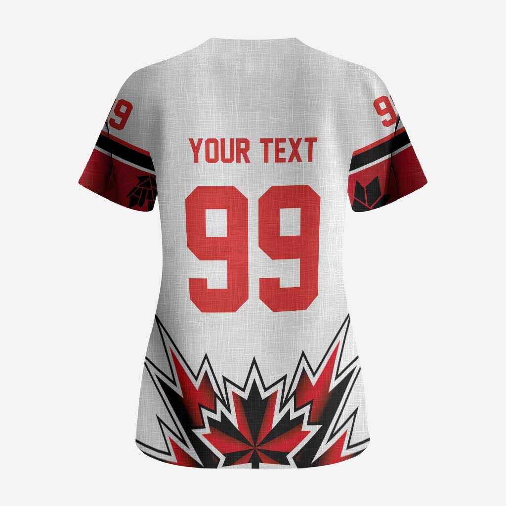 Canada Ice Hockey Custom Scrub Top Maple Leaves Sporty Geometric Style