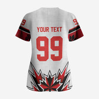 Canada Ice Hockey Custom Scrub Top Maple Leaves Sporty Geometric Style
