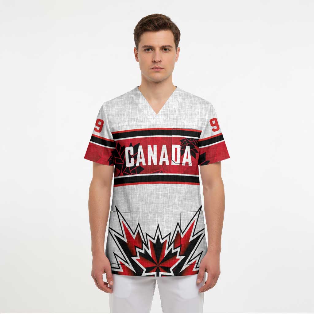 Canada Ice Hockey Custom Scrub Top Maple Leaves Sporty Geometric Style