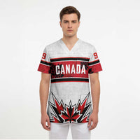 Canada Ice Hockey Custom Scrub Top Maple Leaves Sporty Geometric Style