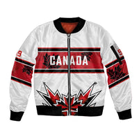 Canada Ice Hockey Custom Sleeve Zip Bomber Jacket Maple Leaves Sporty Geometric Style