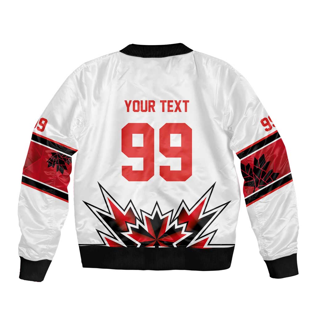 Canada Ice Hockey Custom Sleeve Zip Bomber Jacket Maple Leaves Sporty Geometric Style