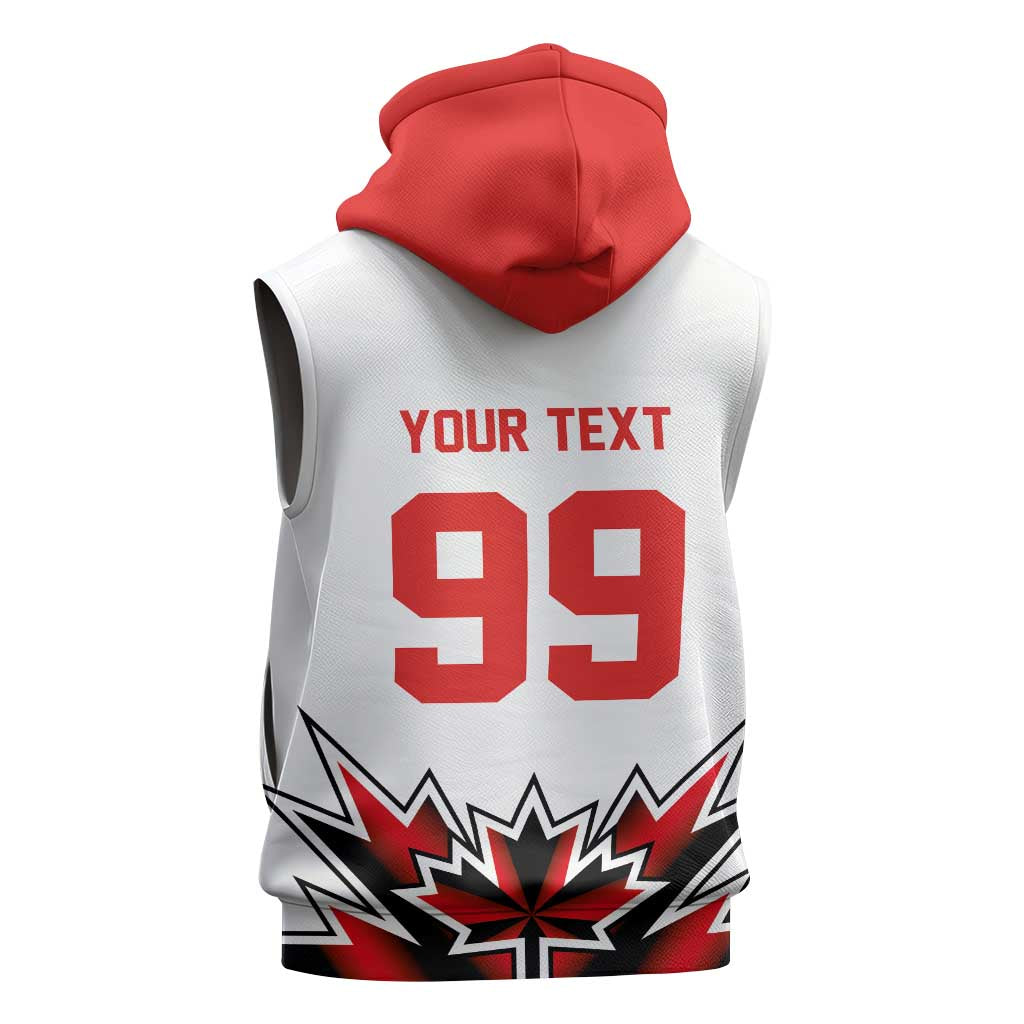 Canada Ice Hockey Custom Sleeveless Hoodie Maple Leaves Sporty Geometric Style
