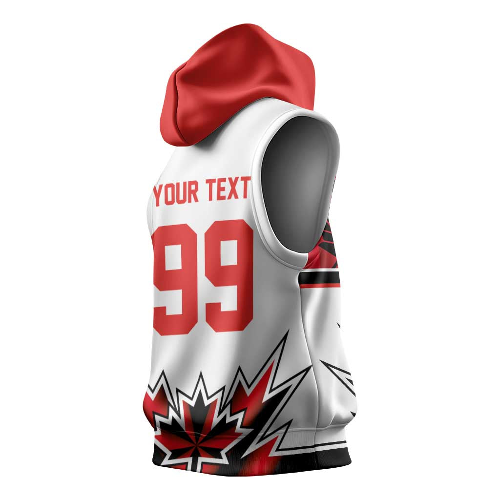 Canada Ice Hockey Custom Sleeveless Hoodie Maple Leaves Sporty Geometric Style