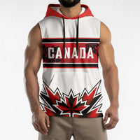 Canada Ice Hockey Custom Sleeveless Hoodie Maple Leaves Sporty Geometric Style