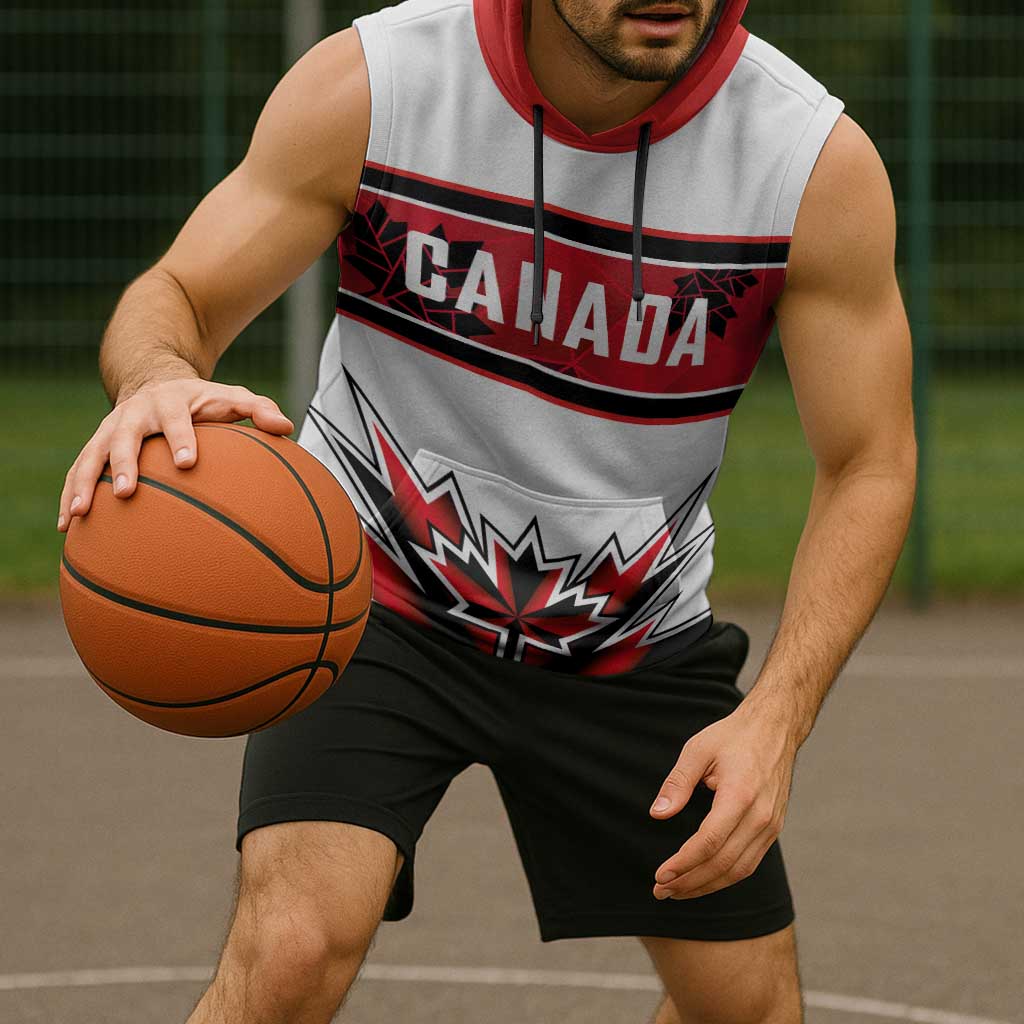 Canada Ice Hockey Custom Sleeveless Hoodie Maple Leaves Sporty Geometric Style