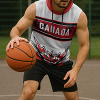 Canada Ice Hockey Custom Sleeveless Hoodie Maple Leaves Sporty Geometric Style