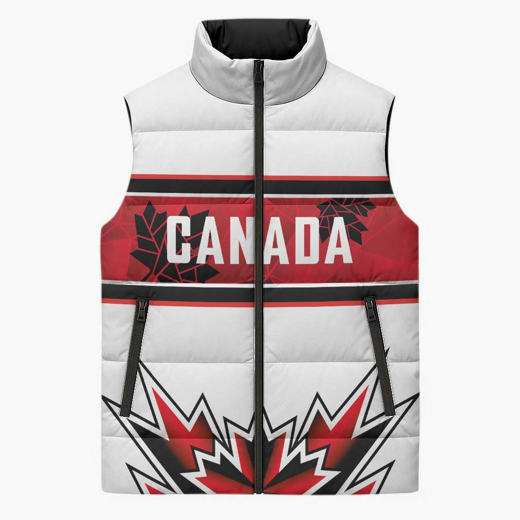 Canada Ice Hockey Custom Sleeveless Puffer Jacket Maple Leaves Sporty Geometric Style
