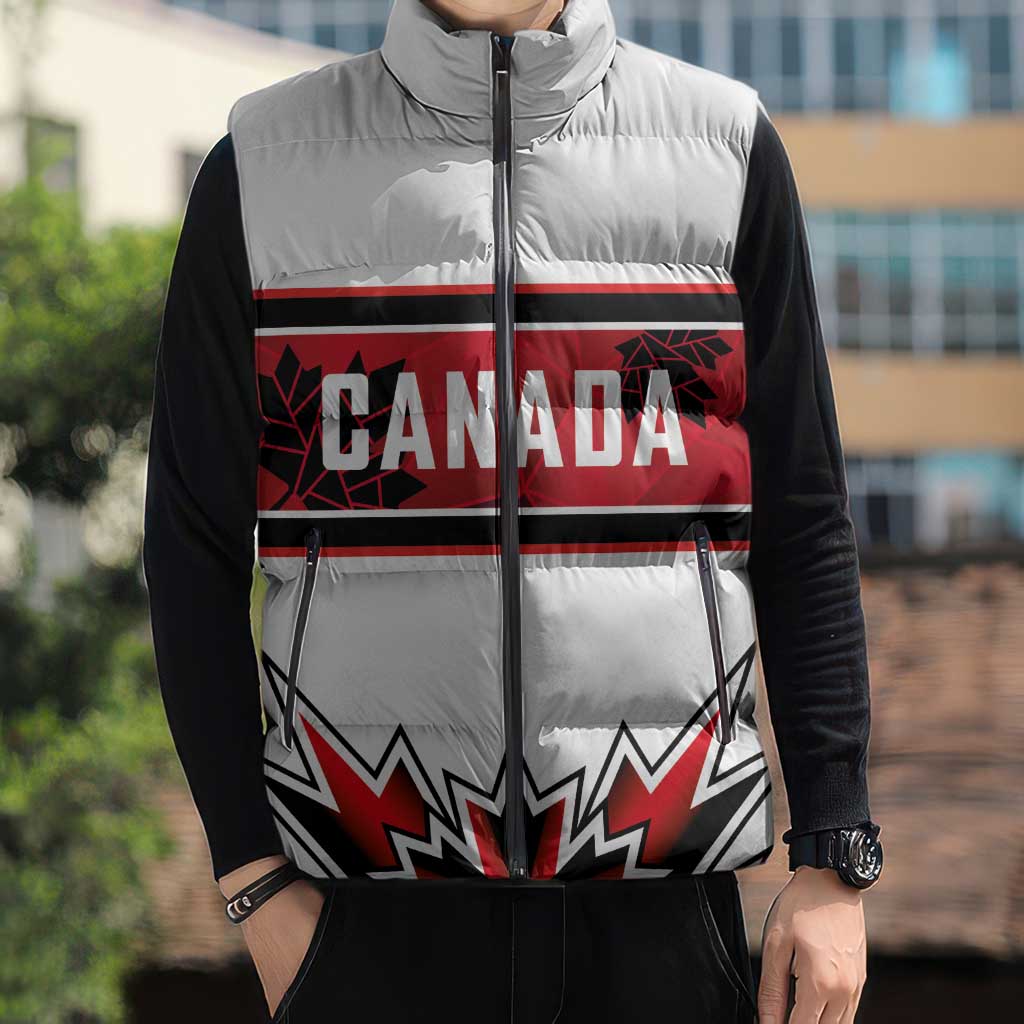 Canada Ice Hockey Custom Sleeveless Puffer Jacket Maple Leaves Sporty Geometric Style