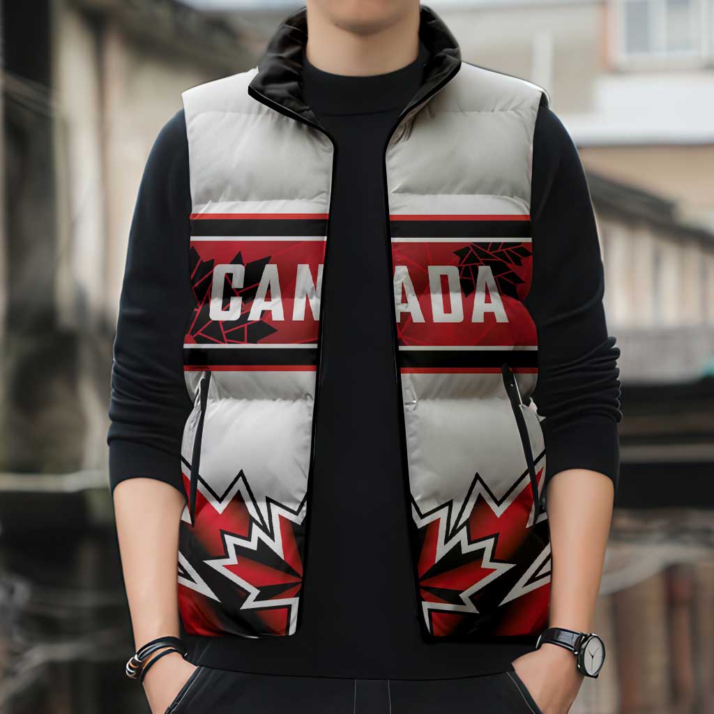 Canada Ice Hockey Custom Sleeveless Puffer Jacket Maple Leaves Sporty Geometric Style