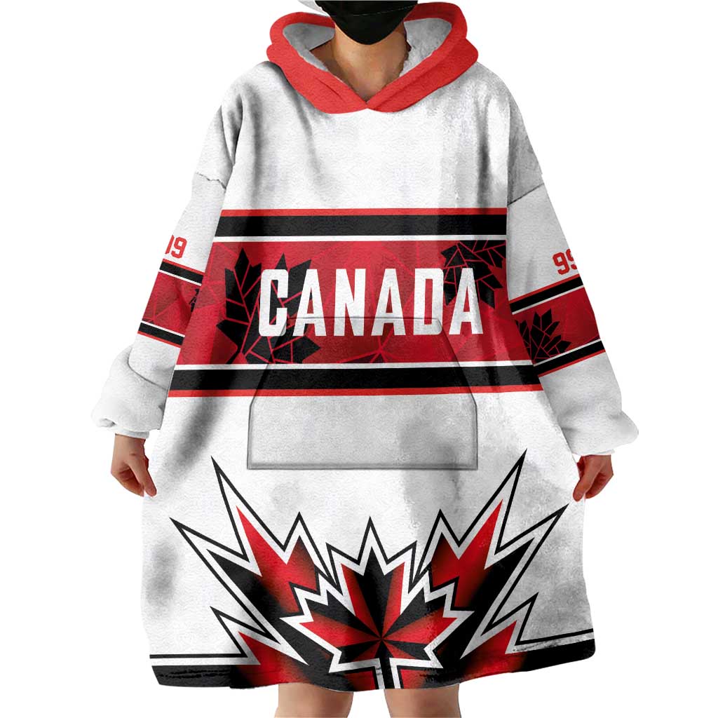 Canada Ice Hockey Custom Wearable Blanket Hoodie Maple Leaves Sporty Geometric Style