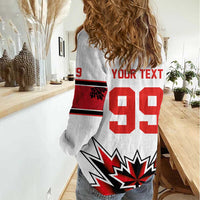 Canada Ice Hockey Custom Women Casual Shirt Maple Leaves Sporty Geometric Style