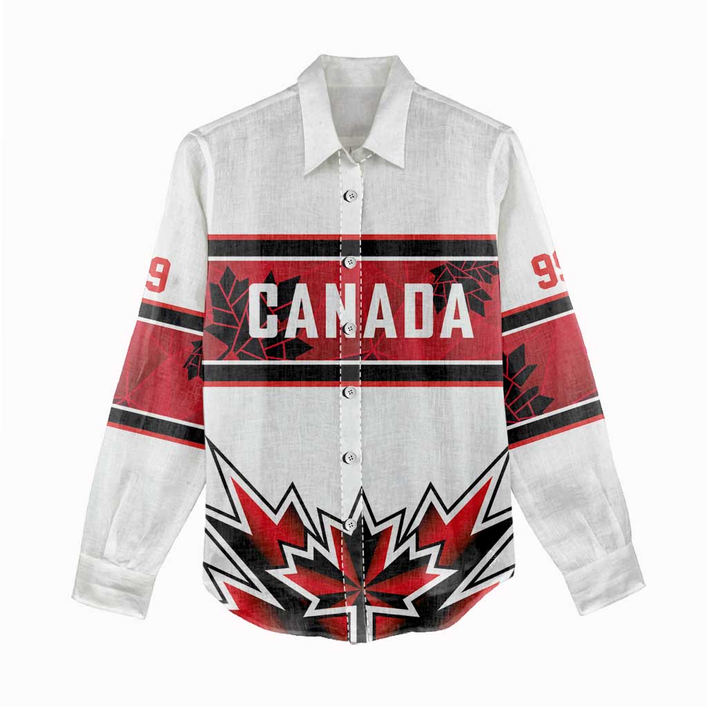 Canada Ice Hockey Custom Women Casual Shirt Maple Leaves Sporty Geometric Style