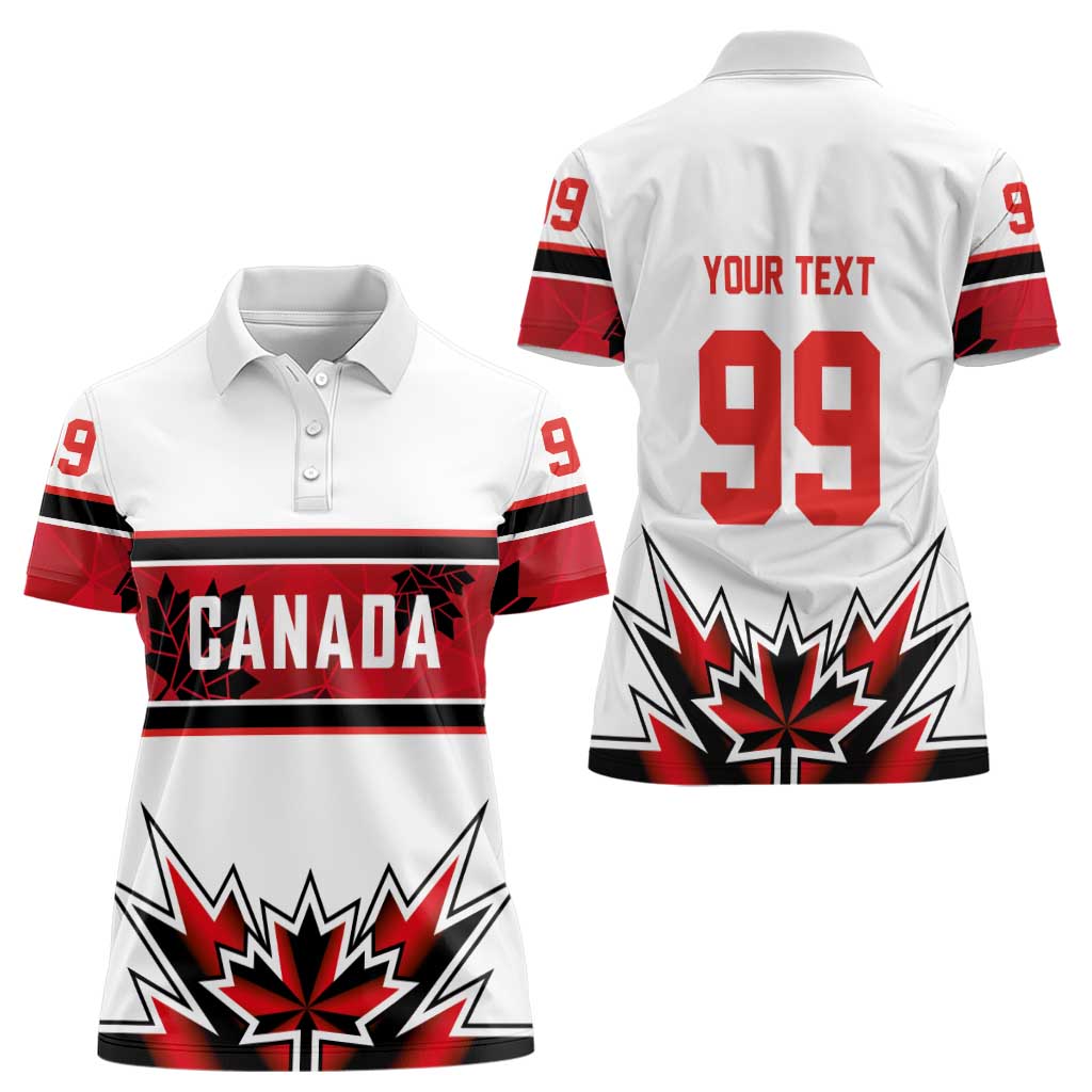 Canada Ice Hockey Custom Women Polo Shirt Maple Leaves Sporty Geometric Style