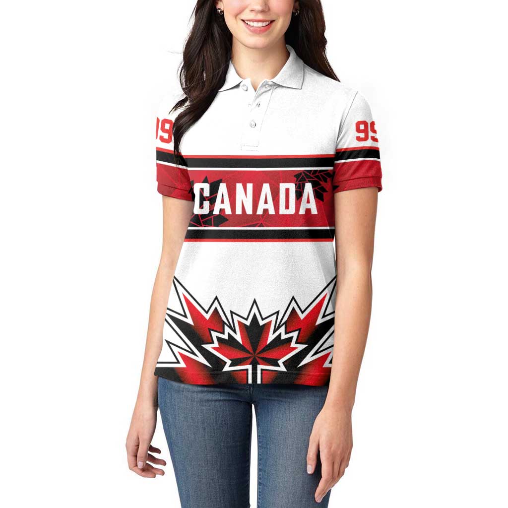 Canada Ice Hockey Custom Women Polo Shirt Maple Leaves Sporty Geometric Style