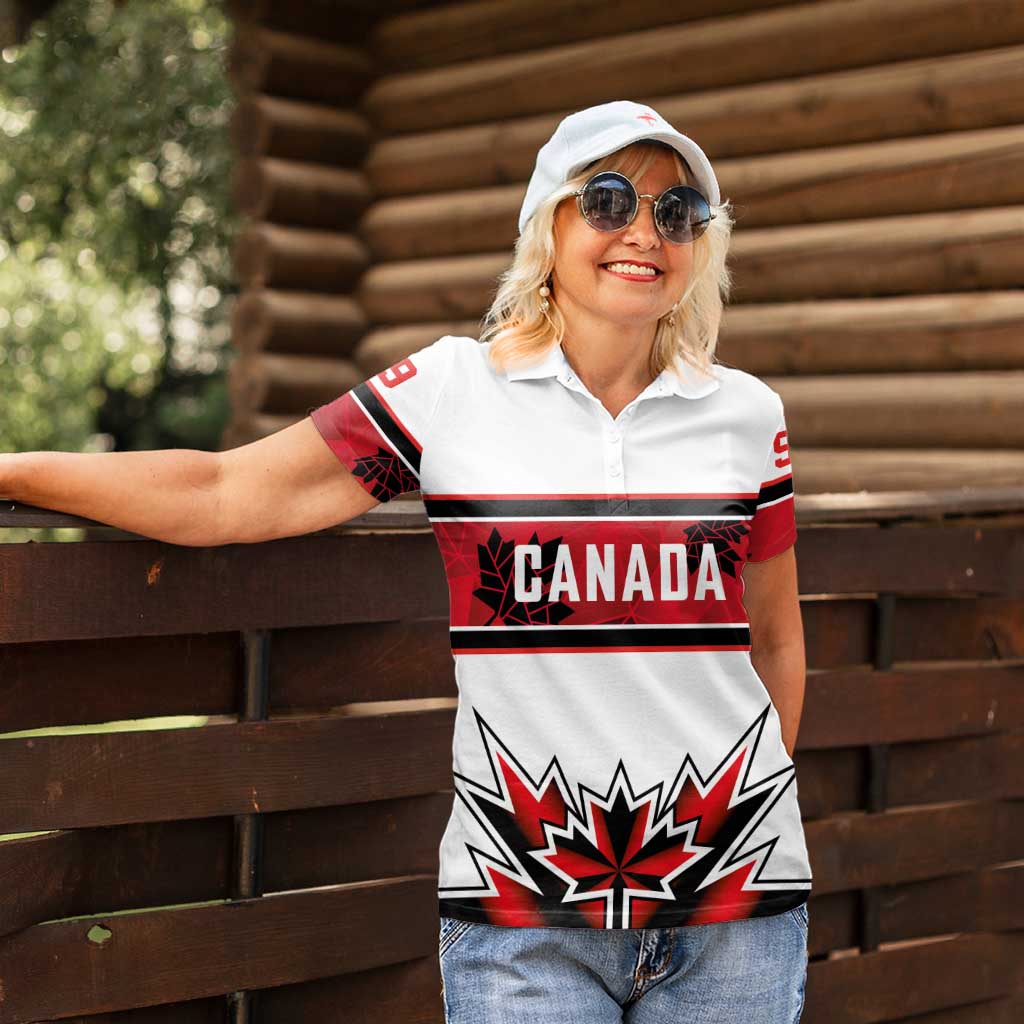 Canada Ice Hockey Custom Women Polo Shirt Maple Leaves Sporty Geometric Style