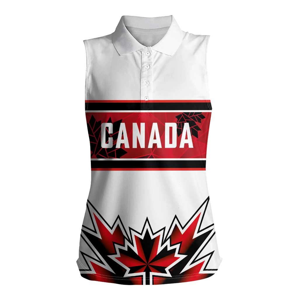 Canada Ice Hockey Custom Women Sleeveless Polo Shirt Maple Leaves Sporty Geometric Style