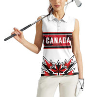 Canada Ice Hockey Custom Women Sleeveless Polo Shirt Maple Leaves Sporty Geometric Style