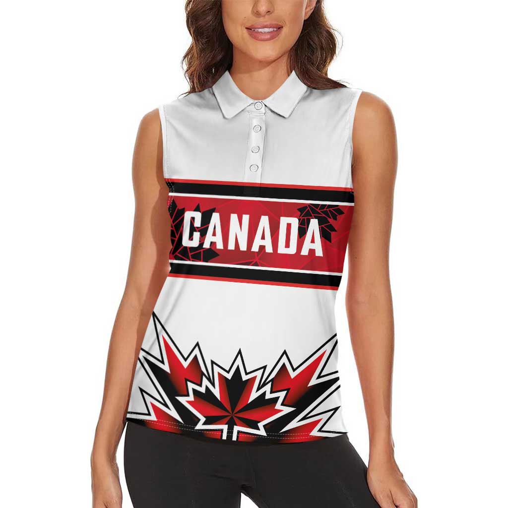 Canada Ice Hockey Custom Women Sleeveless Polo Shirt Maple Leaves Sporty Geometric Style