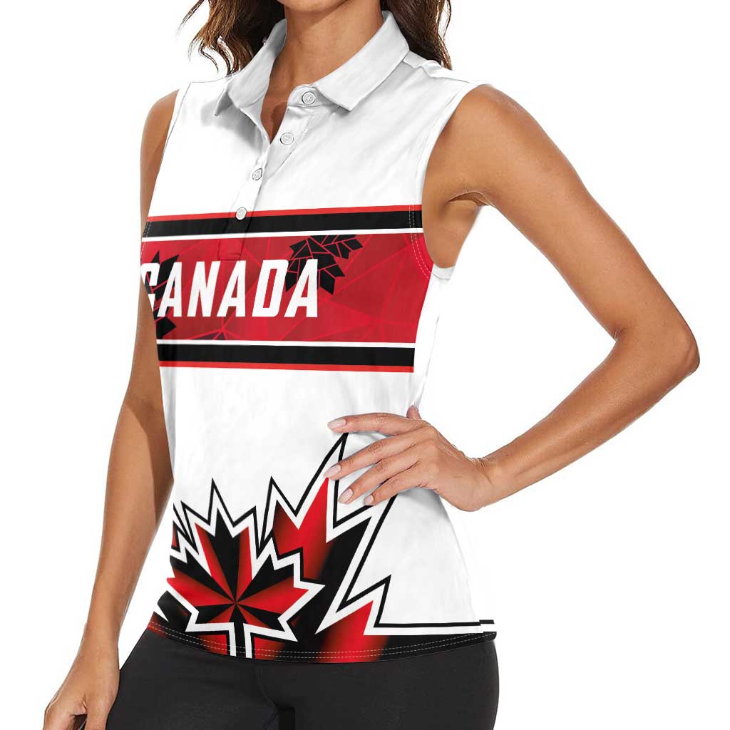 Canada Ice Hockey Custom Women Sleeveless Polo Shirt Maple Leaves Sporty Geometric Style