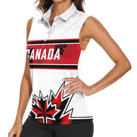 Canada Ice Hockey Custom Women Sleeveless Polo Shirt Maple Leaves Sporty Geometric Style