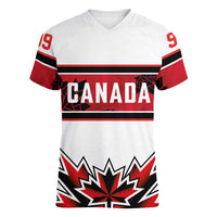 Canada Ice Hockey Custom Women V-Neck T-Shirt Maple Leaves Sporty Geometric Style