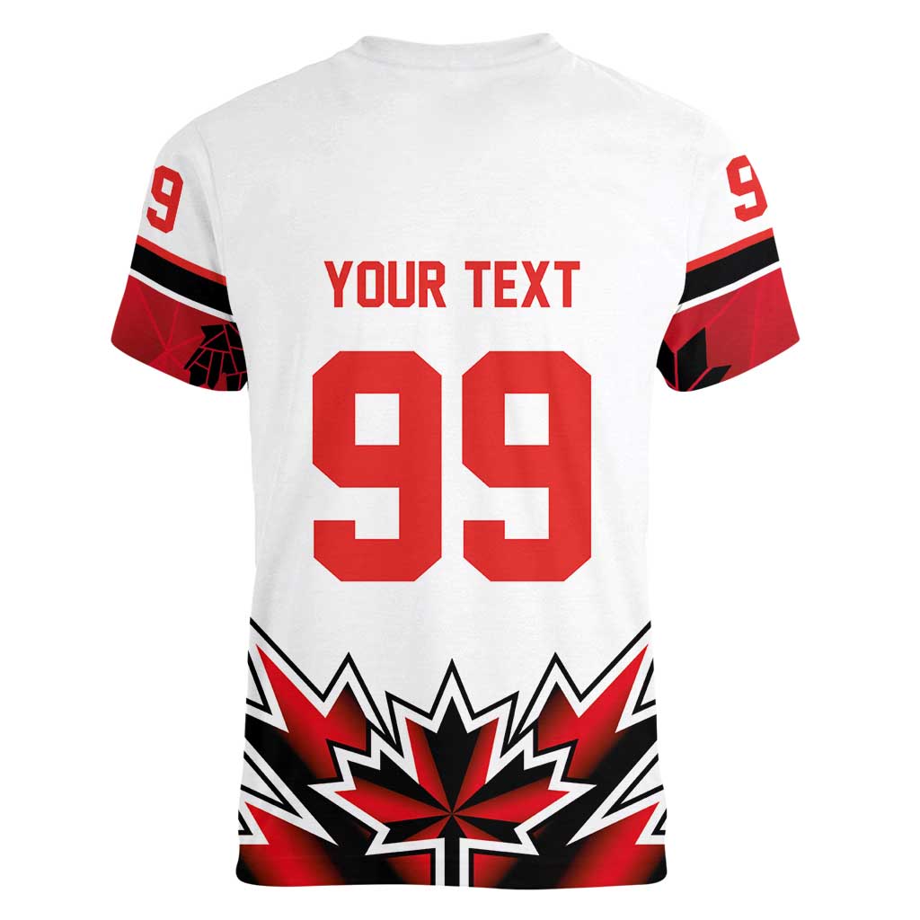 Canada Ice Hockey Custom Women V-Neck T-Shirt Maple Leaves Sporty Geometric Style