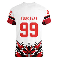Canada Ice Hockey Custom Women V-Neck T-Shirt Maple Leaves Sporty Geometric Style