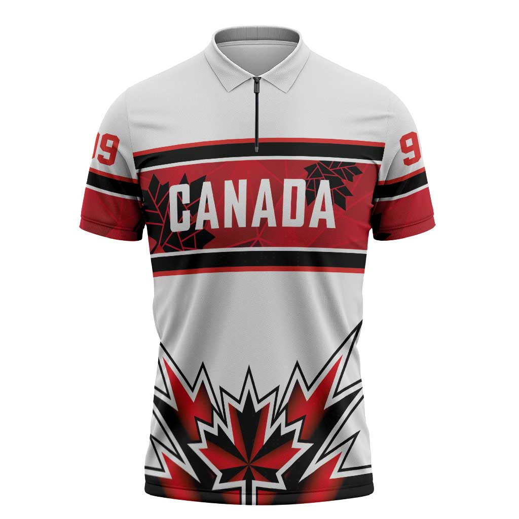 Canada Ice Hockey Custom Zipper Polo Shirt Maple Leaves Sporty Geometric Style