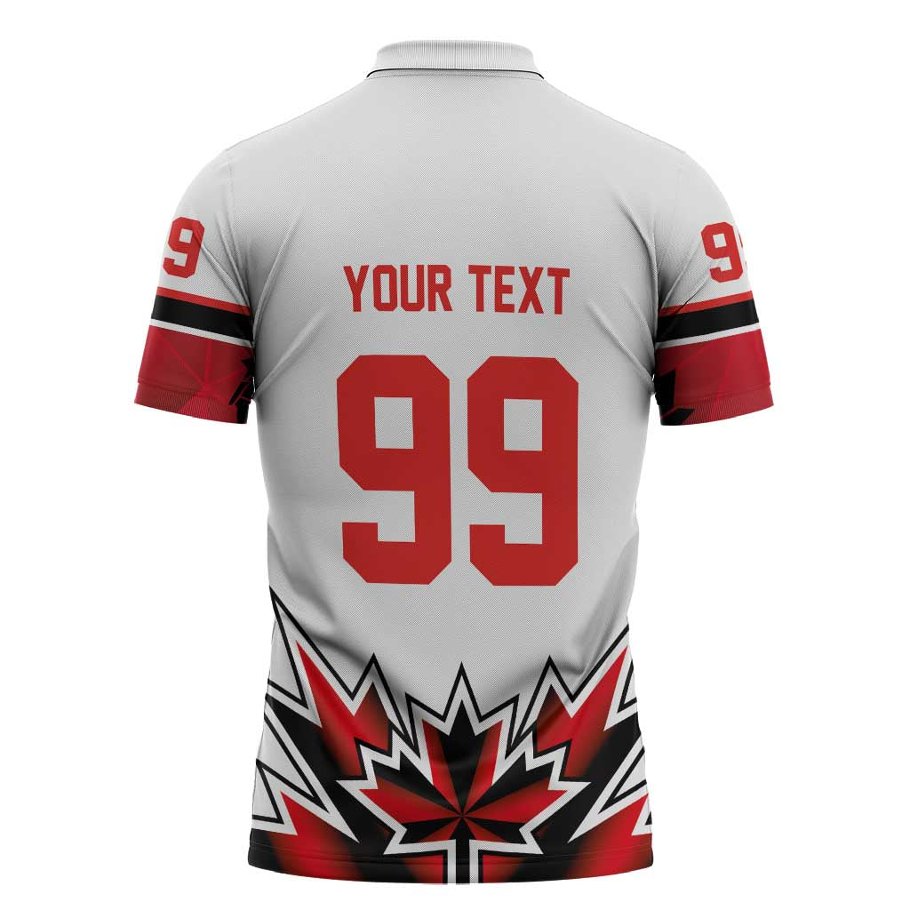 Canada Ice Hockey Custom Zipper Polo Shirt Maple Leaves Sporty Geometric Style