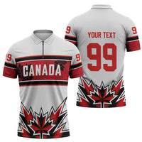 Canada Ice Hockey Custom Zipper Polo Shirt Maple Leaves Sporty Geometric Style