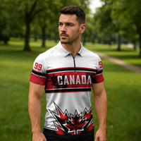 Canada Ice Hockey Custom Zipper Polo Shirt Maple Leaves Sporty Geometric Style