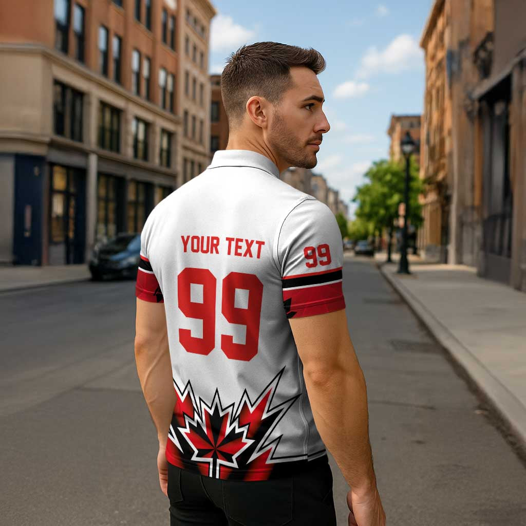 Canada Ice Hockey Custom Zipper Polo Shirt Maple Leaves Sporty Geometric Style