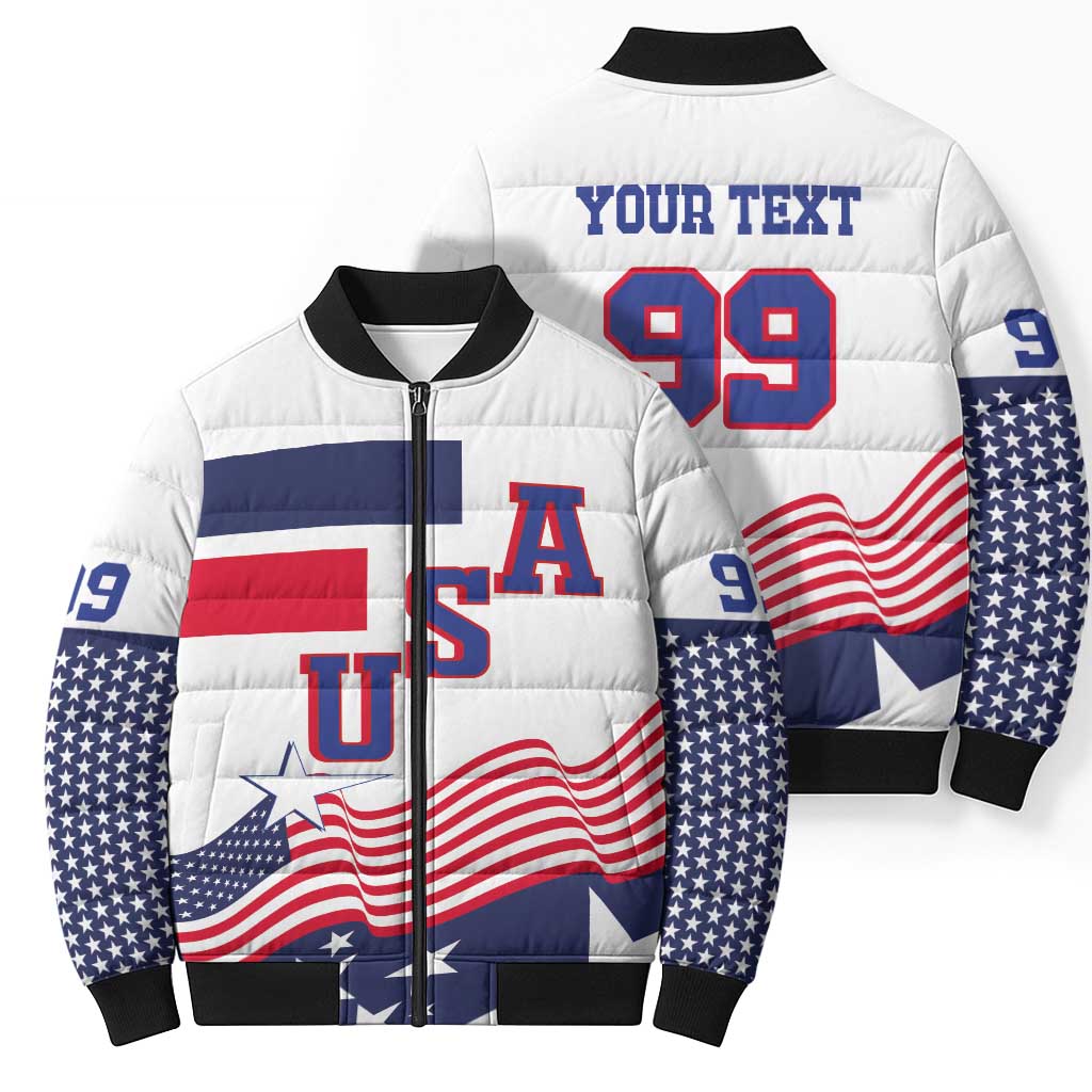 USA Ice Hockey Custom Bomber Puffer Jacket Flag Sporty Style