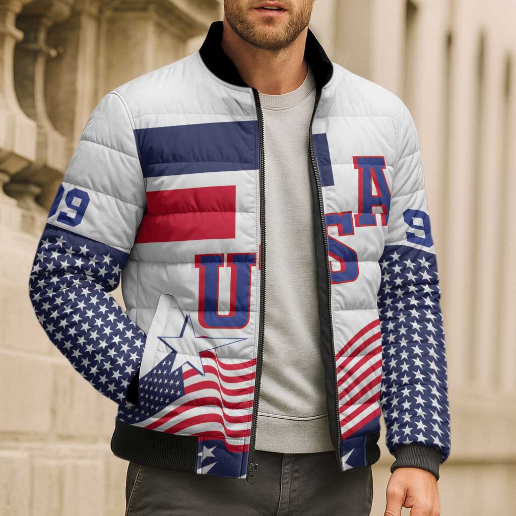 USA Ice Hockey Custom Bomber Puffer Jacket Flag Sporty Style