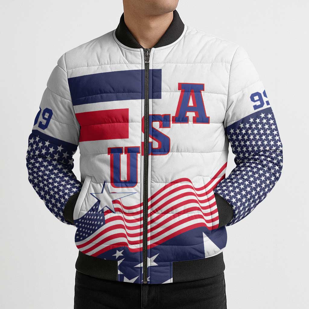 USA Ice Hockey Custom Bomber Puffer Jacket Flag Sporty Style