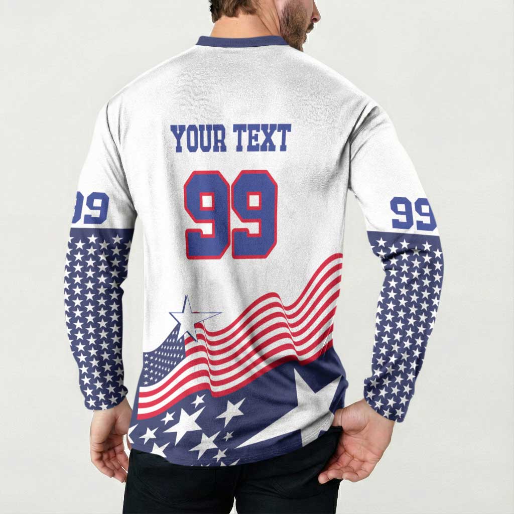 USA Ice Hockey Custom Button Sweatshirt Flag Sporty Style