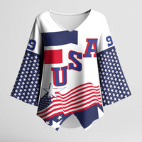USA Ice Hockey Custom Kimono Sleeve Blouse Flag Sporty Style
