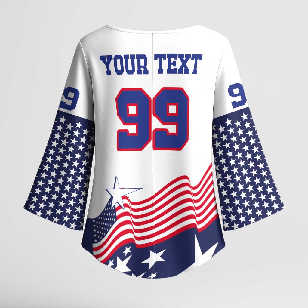 USA Ice Hockey Custom Kimono Sleeve Blouse Flag Sporty Style