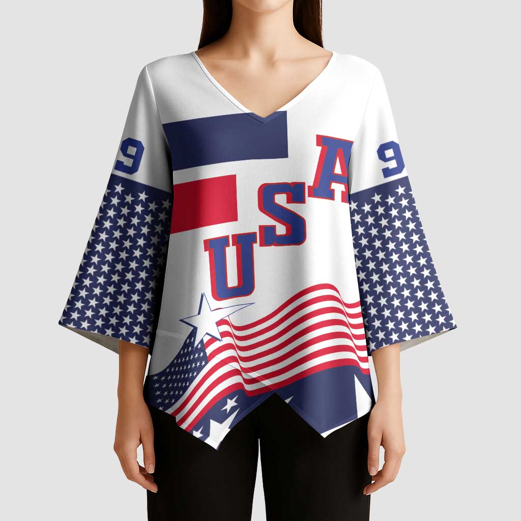 USA Ice Hockey Custom Kimono Sleeve Blouse Flag Sporty Style