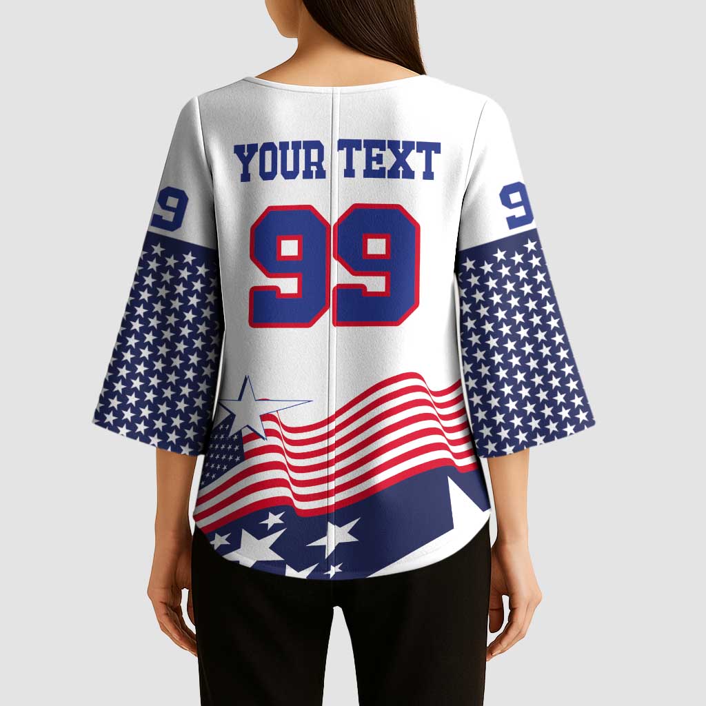 USA Ice Hockey Custom Kimono Sleeve Blouse Flag Sporty Style