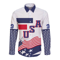 USA Ice Hockey Custom Long Sleeve Button Shirt Flag Sporty Style