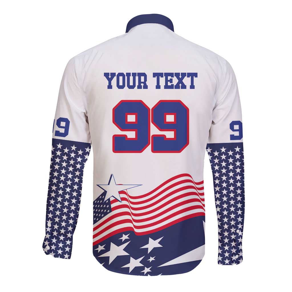 USA Ice Hockey Custom Long Sleeve Button Shirt Flag Sporty Style